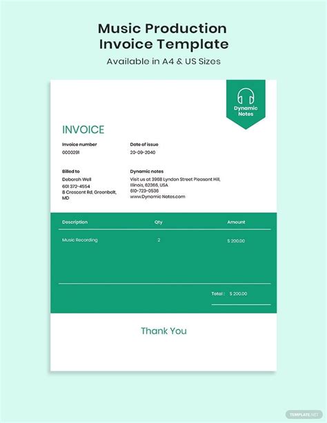 music producer invoice template